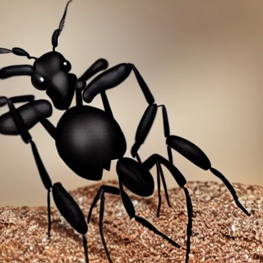 generate a representation of an ant wearing a graduation cap. Capture its pride and academic achievement in a memorable and charming image. Draw inspiration from the combination of its black exoskeleton and the distinctive cap, and convey the message that even the smallest creatures can achieve great goals., 3D