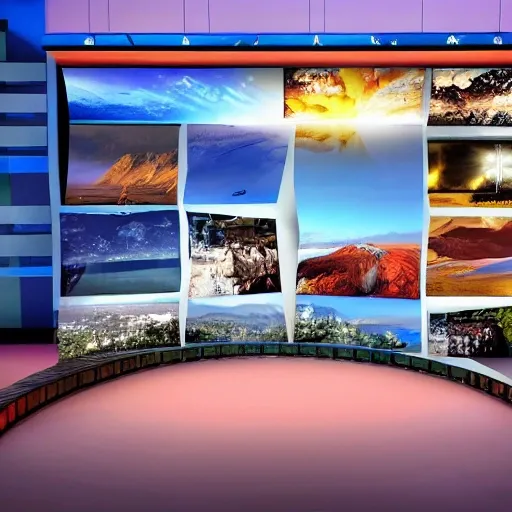 video program backdrop,news,table