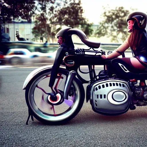 girl riding on futuristic motorbike
, Trippy