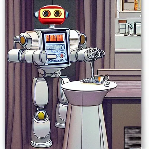 walking robot coffee maker, by jean giraud