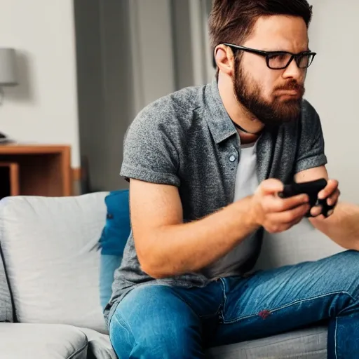 man using modern technology playing game, photorealistic