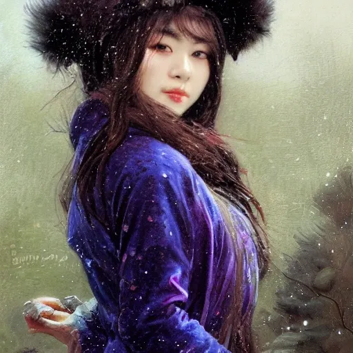 female siberian China concubine with slim curvy body, wearing a ushanka, at night, 1400s, painting by gaston bussiere, greg rutkowski, yoji shinkawa, yoshitaka amano, tsutomu nihei, donato giancola, tim hildebrandt, oil on canvas, {full body shot:from behind shot:looking over shoulder}, traditional russian clothing, trending on artstation, featured on pixiv, cinematic composition, extreme detail, metahuman creator, (best quality:1.4), ((masterpiece)), ((realistic)), (detailed), portrait_of_exotic_girls, seductive_smile, (((sexy))), godrays, dust in the air