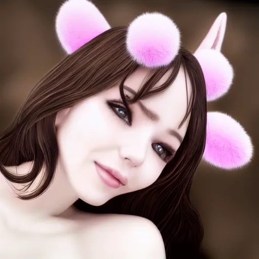 best quality, masterpiece, ultra high res, photorealistic, detailed skin, bedroom, fluffy, bunny ears((masterpiece)), ((realistic)), (detailed), portrait_of_exotic_girls, seductive_smile, (((sexy))), godrays, dust in the air