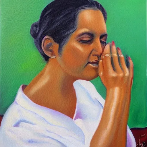 mujer dibujada con oleo, Oil Painting