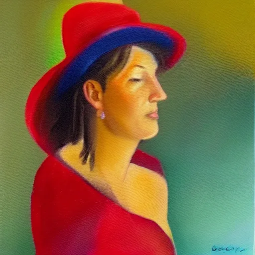 mujer con sombrero, sin fondo, Oil Painting