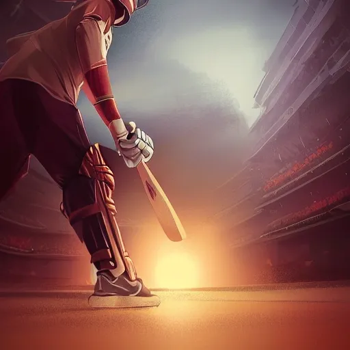 arcane style, portrait of man playing cricket, detailed, cell shaded, 4 k, concept art, by wlop, ilya kuvshinov, artgerm, krenz cushart, greg rutkowski, pixiv. cinematic dramatic atmosphere, sharp focus, volumetric lighting, cinematic lighting, studio quality