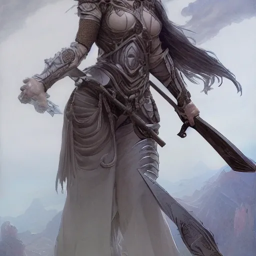 light grey skin female elf woman, with slim curvy body, long silver hair, at night, medieval, wearing leather armor, holding knife painting by gaston bussiere, greg rutkowski, yoji shinkawa, yoshitaka amano, tsutomu nihei, donato giancola, tim hildebrandt, oil on canvas, {full body shot:front-facing shot:looking forward}, trending on artstation, featured on pixiv, cinematic composition, extreme detail, metahuman creator, (best quality:1.4), (resolution 2592x4608), ((masterpiece)), ((realistic)), (detailed), (((beautiful))), godrays, dust in the air