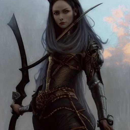 light grey skin female elf woman, with slim curvy body, long silver hair, at night, medieval, wearing leather armor, holding knife painting by gaston bussiere, greg rutkowski, yoji shinkawa, yoshitaka amano, tsutomu nihei, donato giancola, tim hildebrandt, oil on canvas, {full body shot:front-facing shot:looking forward}, trending on artstation, featured on pixiv, cinematic composition, extreme detail, metahuman creator, (best quality:1.4), (resolution 2592x4608), ((masterpiece)), ((realistic)), (detailed), (((beautiful))), godrays, dust in the air