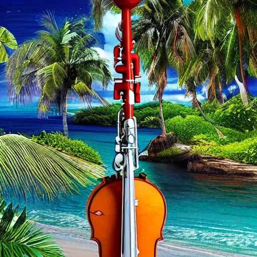 Woodwind instruments with a paradisiac isle background
