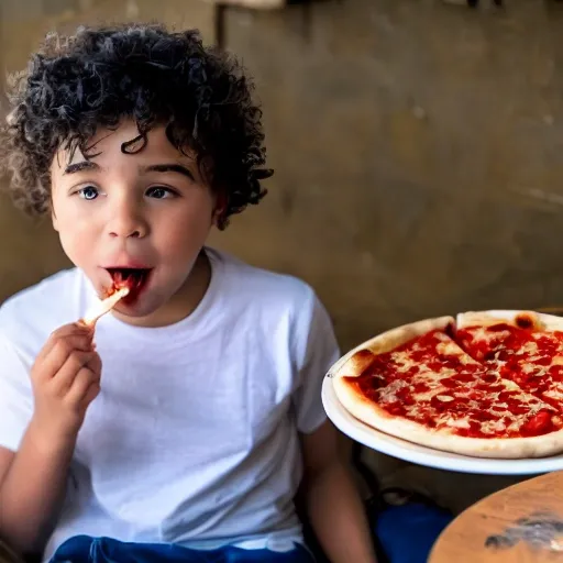 a kid eating pizza
