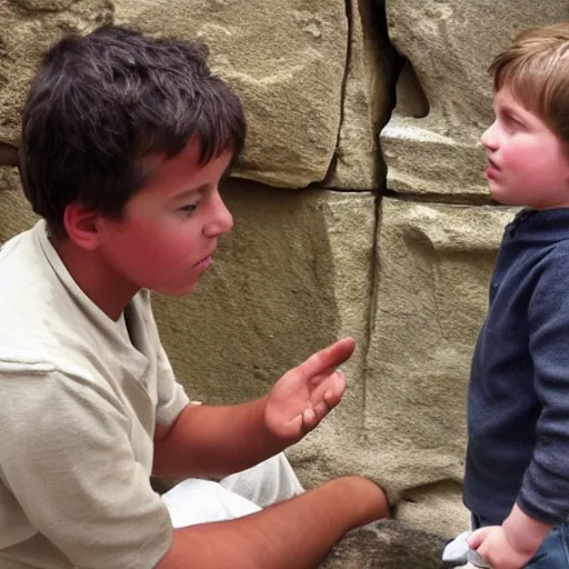 same kid talking with an ancient man

