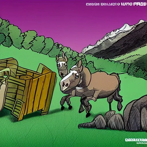 un burro sobre los prados verdes, Cartoon