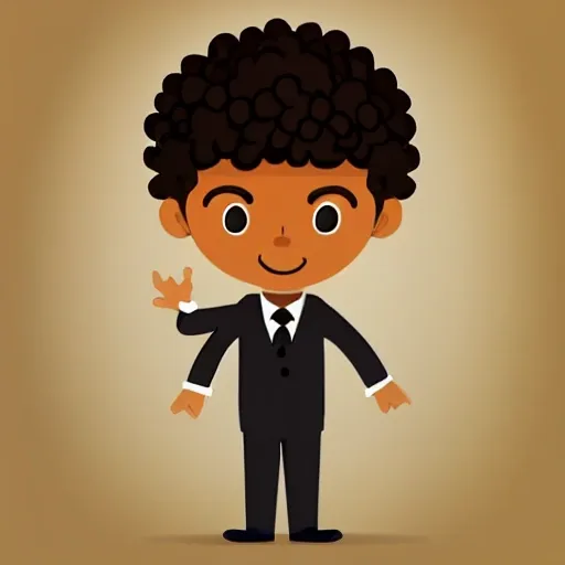 brown man with curls and dark eyes with a formal suit
 ilustration for a kids book 
