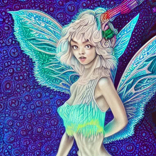  Colored pencil art on paper, biomachanical 
Frost Fairy, highly detailed, artstation, Caran d'Ache Luminance, Trippy, Trippy