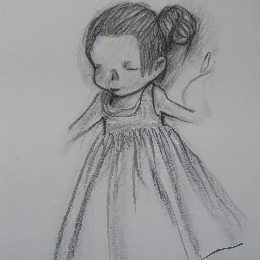 a girl wring a letter, messy bun and cute sundress, Pencil Sketch