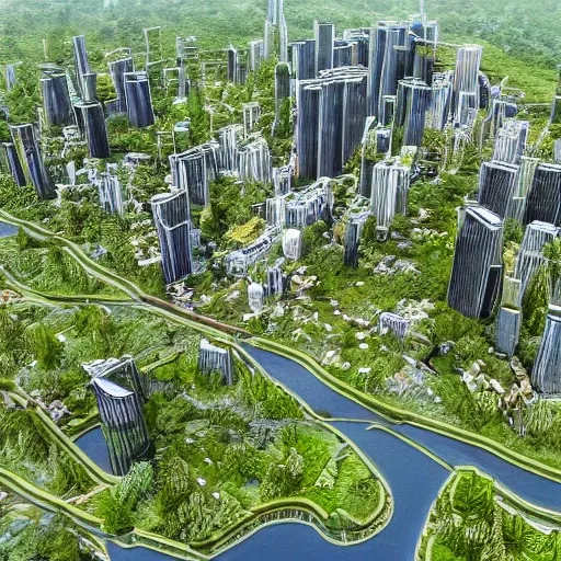generates a green city inspired by nature where all the renewable natural system can be reused and is highly detailed and efficient  in 8k hiper real 
