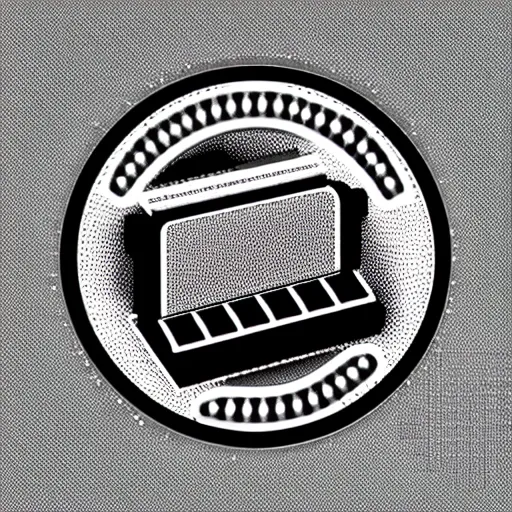 Create a minimalist logo with black and white colors of a music production synthesizer, Trippy