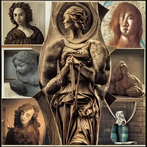 Create a music album cover featuring an sculpture aesthetic, draw inspiration from renaissance works