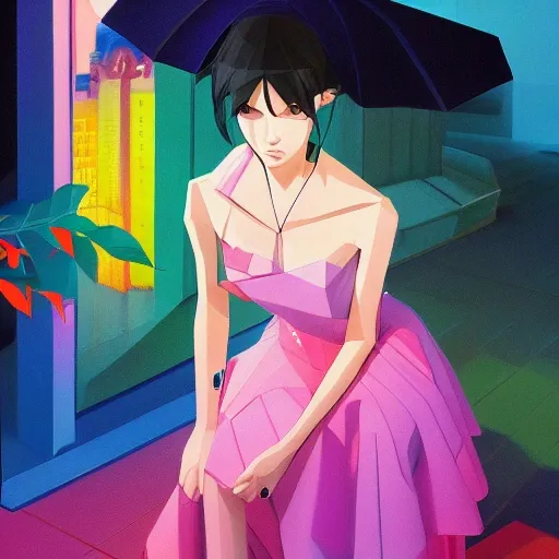 Martina Joanna painting depicting modern urban princess, portrait, minimalism, bold colors, sharply detailed, highly stylized anime illustration, hyper - detailed illustrations, modern, vibrant colors, ultra detailed, acrylic painting, trending on fanbox pixiv, palette knife and brushstrokes, Makoto Shinkai style jamie wit james gillyard edward hopper gregg rutkowski studio ghibli genshin influence, low poly, isometric art, 3d art, high detail, artstation, concept art, behance, ray tracing, smooth, sharp focus, ethereal lighting