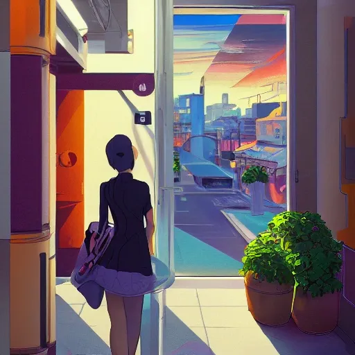 Martina Joanna painting depicting modern urban princess, portrait, minimalism, bold colors, sharply detailed, highly stylized anime illustration, hyper - detailed illustrations, modern, vibrant colors, ultra detailed, acrylic painting, trending on fanbox pixiv, palette knife and brushstrokes, Makoto Shinkai style jamie wit james gillyard edward hopper gregg rutkowski studio ghibli genshin influence, low poly, isometric art, 3d art, high detail, artstation, concept art, behance, ray tracing, smooth, sharp focus, ethereal lighting, Trippy, 3D