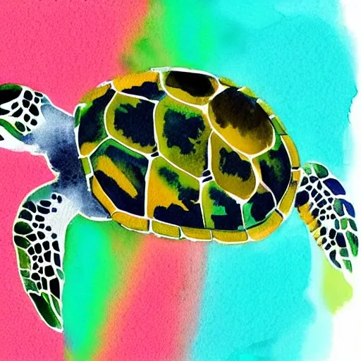 a watercolor painting of a sea turtle, a digital painting, by Kubisi art, featured on dribbble, medibang, warm saturated palette, red and green tones, turquoise horizon, digital art h 9 6 0, detailed scenery —width 672, illustration:.4, spray art, artstatiom