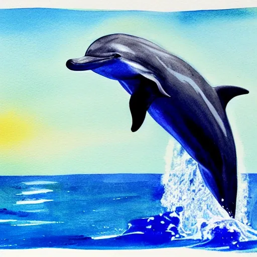 There's a dolphin in the gap between the "G", Water Color