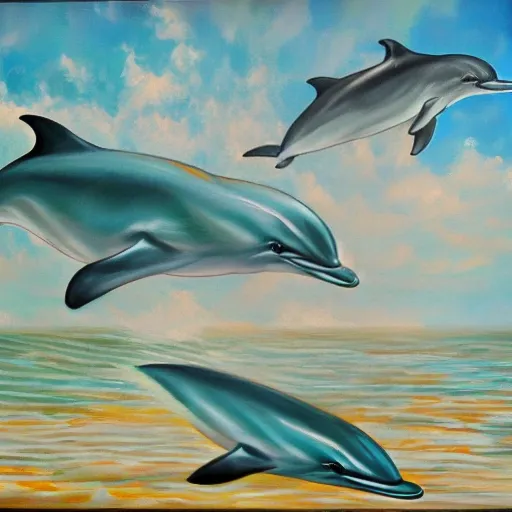 letters"G" and dolphins combine, Oil Painting