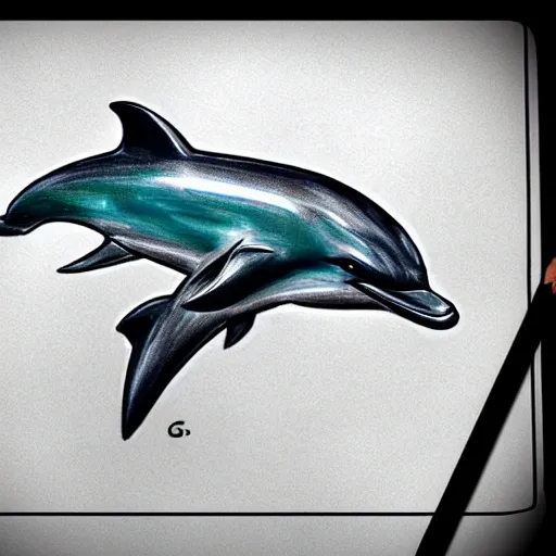 letters"G" and dolphins combine, Pencil Sketch