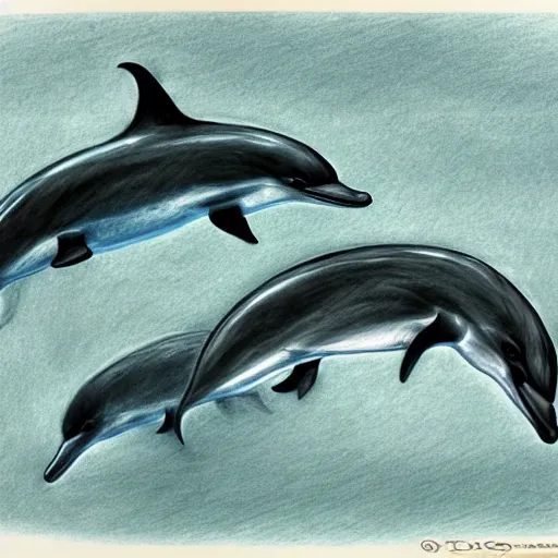 letters"G" and dolphins combine, Pencil Sketch