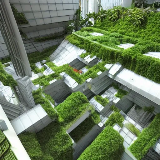 Create an image of a serene and peaceful space habitat, with plants growing in hydroponic gardens and people going about their daily lives. The scene should be filled with a sense of tranquility and contentment, as though this habitat is a little slice of home in the vastness of space. 
and super god, 3D
