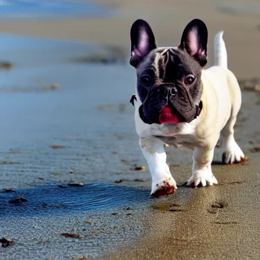 French Bulldog Walking On A Beach On A Sunny Day Arthubai