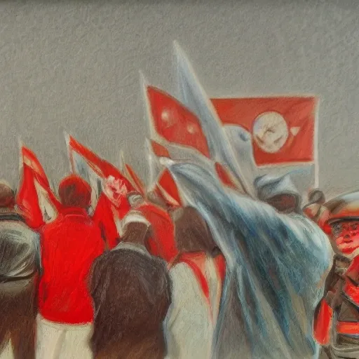 Communists in action, unite, Oil Painting, Pencil Sketch