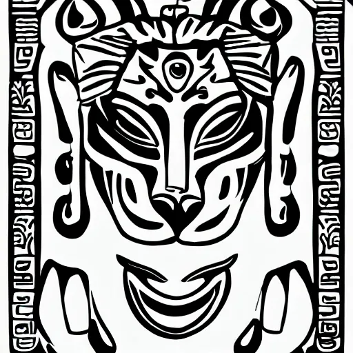 create an illustration of the jaguar god of mayan mythology, white background, png format., Cartoon