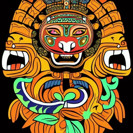 create an illustration of the jaguar god of mayan mythology,  png format., Cartoon