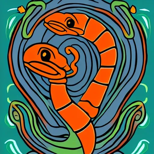 create a serpent illustration from mayan mythology, white background, png format., Cartoon