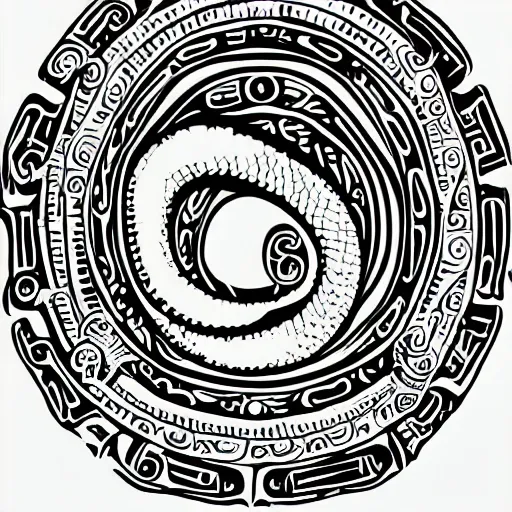 create a serpent illustration from mayan mythology, white background, png format., Cartoon