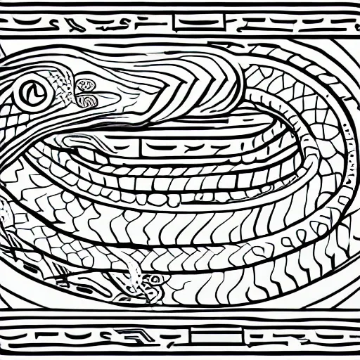 create a serpent illustration from mayan mythology, white background, png format., Cartoon