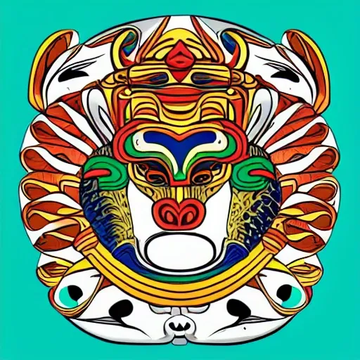 create an illustration of the jaguar god, snake god and hummingbird god, from mayan mythology, white background, png format., Cartoon, 3D