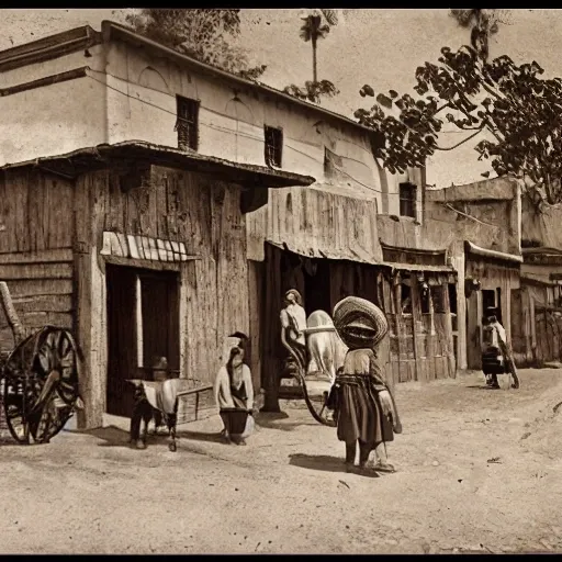 Mexican town in 19th century, realistic, photography