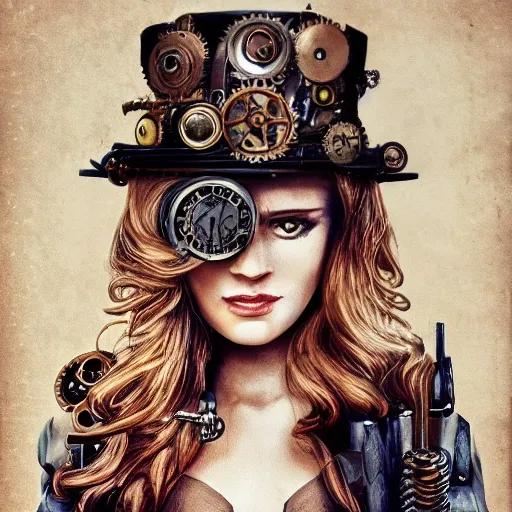 mia melano of portrait. intricate details, steampunk, 4k”, Trippy, Oil Painting