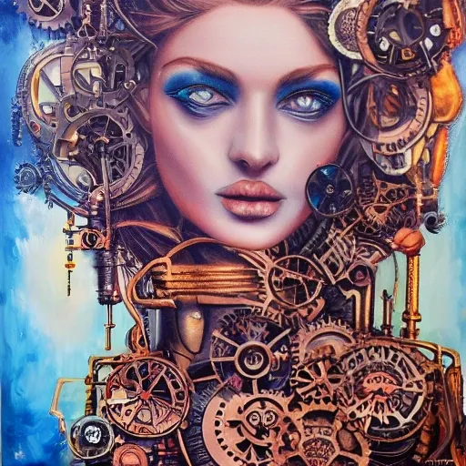 mia melano of portrait. intricate details, steampunk, 4k”, Trippy, Oil Painting