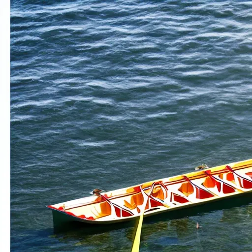 Generate a sketch of the perspective directly above the 8-man rowing boat, Pencil Sketch