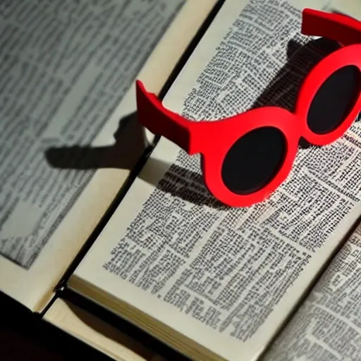 A pair of 3D glasses, with the lens part shaped like pages of a book, symbolizing reading through AR technology, 3D