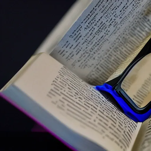 A pair of 3D glasses, with the lens part shaped like pages of a book, symbolizing reading through AR technology, 3D, Cartoon