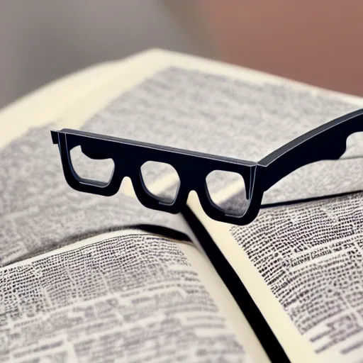 A pair of 3D glasses, with the lens part shaped like pages of a book, symbolizing reading through AR technology, Cartoon