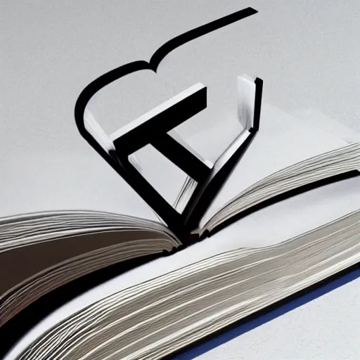 An open book, with 3D letters or shapes emerging from within, letter is AR, 3D