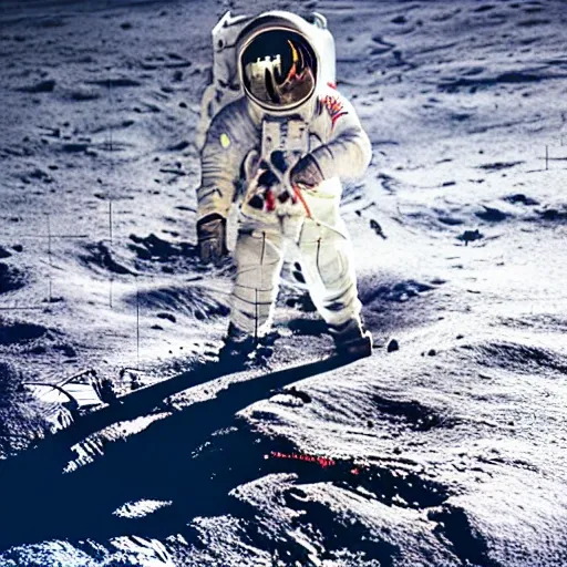 Astronauta en la Luna: Un dibujo que represente a un astronauta caminando sobre la superficie lunar con la bandera desplegada y el módulo lunar en el fondo para olorear