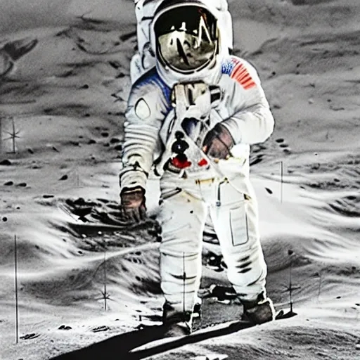 Un dibujo que represente a un astronauta caminando sobre la superficie lunar con la bandera desplegada y el módulo lunar en el fondo para colorear para niños entre 5 y 10 años sin colorear