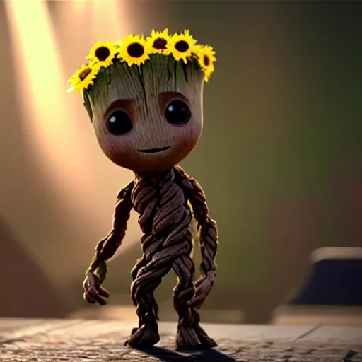 baby groot with sunflowers, Unreal Engine