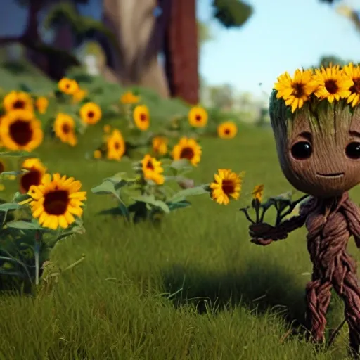 baby groot with sunflowers programming, Unreal Engine